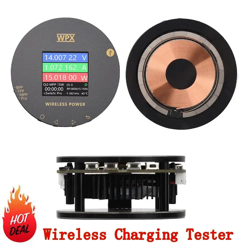 WPX-0001A LCD Color Screen Display Magnetic Wireless Charging Tester 25W Multifunctional Voltage Current Power Meter Tester