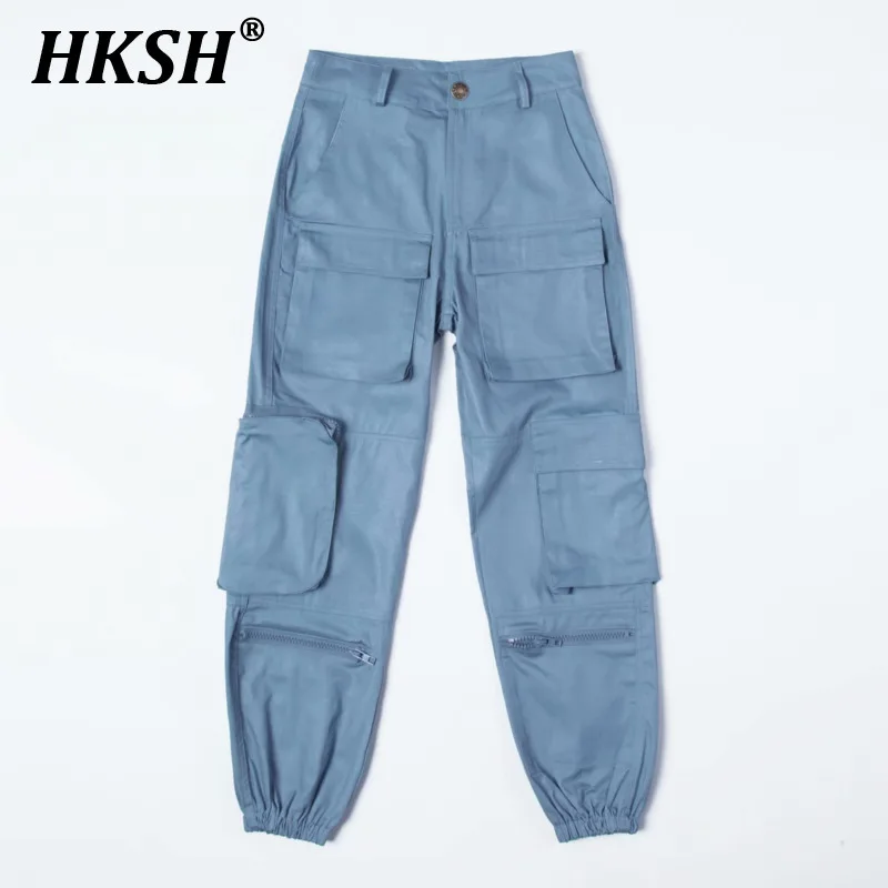 

HKSH Spring Summer New Men's Tide Safari Style Overalls Women's Loose Hip Hop Leggings High Waist Pockets Casual Pants HK1224