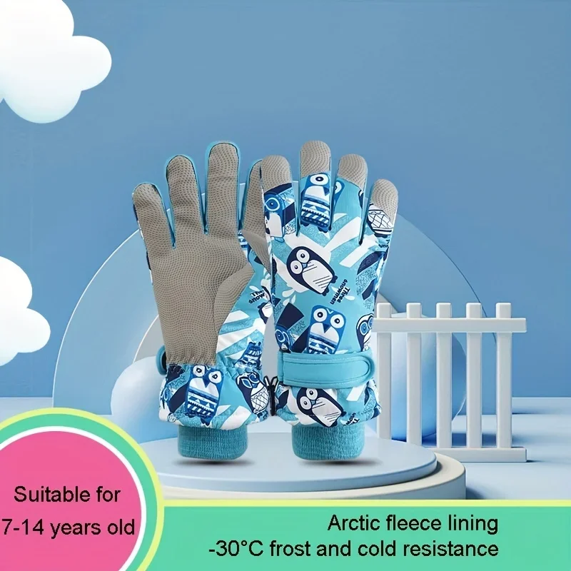 

Children Cartoon Waterproof Winter Warm Keeping For Boys Girls Sports Gloves For Riding Skiing Suitable For 7-16 Years Old Kids