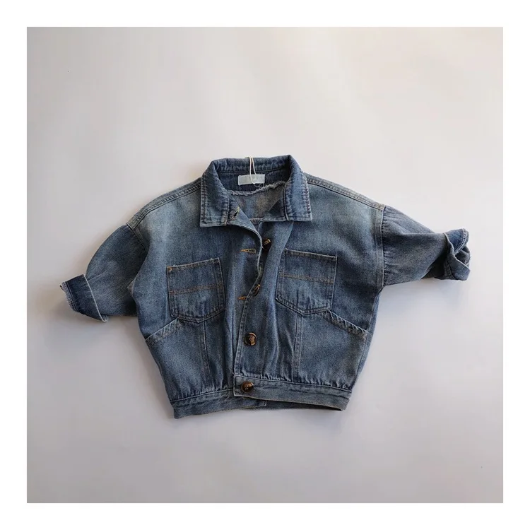 Childrens Boys Denim Jacket Spring Autumn Korean Bat Sleeve Loose Toddler Boys Cardigan Turndown Collar Kids Boys Outerwears