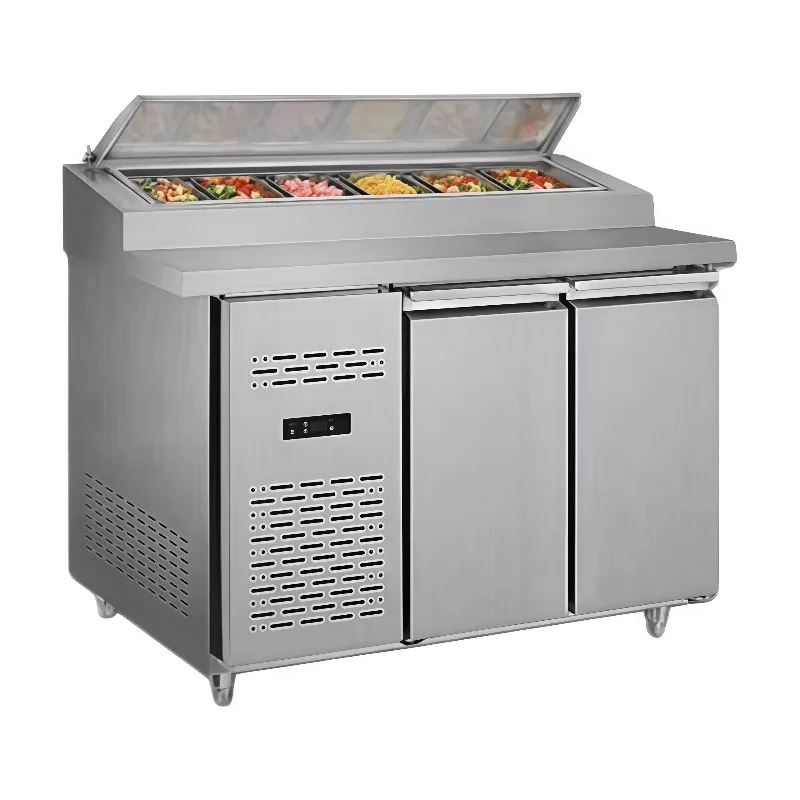

Durable sandwich prep station with static cooling refrigerator, sandwich prep station for salad prep in pizzeria