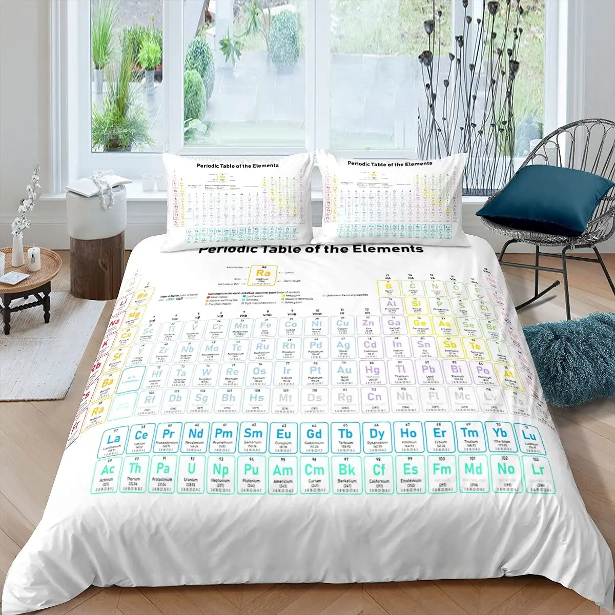 Periodic Table King Queen Duvet Cover Educational Science Chemistry Bedding Set for Students Teachers Element Table Quilt Cover