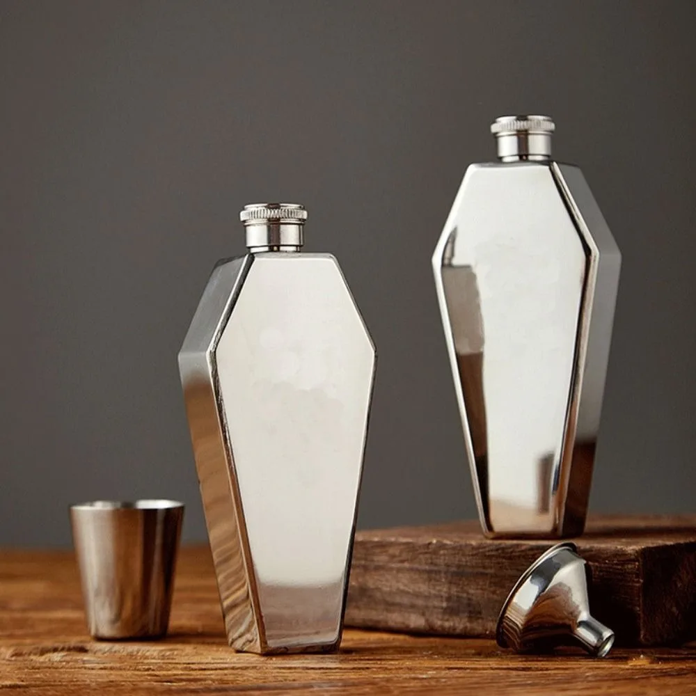 Water Bottle 3.5oz Coffin Shape Hip Flask Non -broken Durable Flagon Stainless Steel Wine Pot Men's Gift