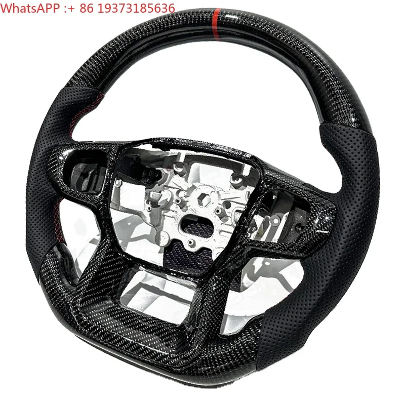 For Sporty and Aggressive Steering Wheel with Glossy Carbon Fiber Perforated Leather Finish Suitable for Ford F-150 Raptor