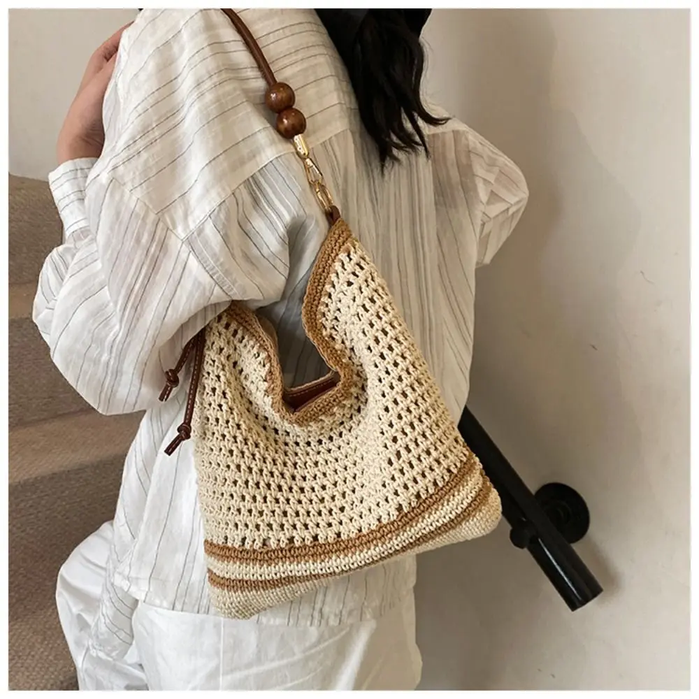 

Элегантная полая летняя пляжная сумка большой емкости, вязаная сумка ручной работы на плечо, тканая мягкая дорожная сумка-тоут