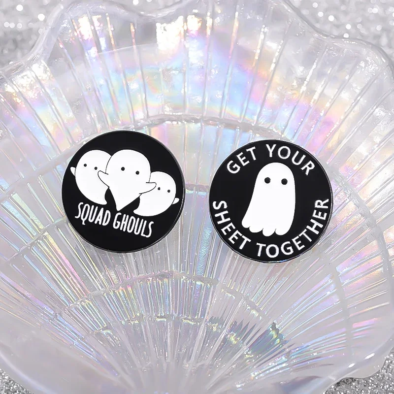 Squad Ghost Live Laugh Haunt Boo Enamel Pins Get Your Sheet Together Spooky Creative Brooches Halloween Decorative Lapel Badge