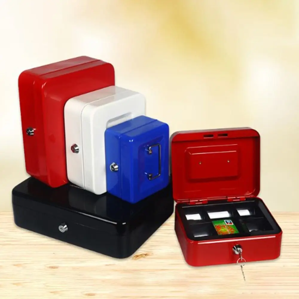 Small/Large Locking Cash Box Safe Double Layer Metal Money Box Key Lock/ Password with Tray Cover Money Saving Organizer Office