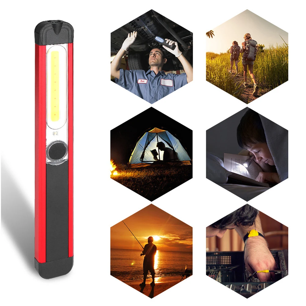 

Usb Charging Light Red Portable Cob Led Work Lamp 5 Modes Magnetic Belt Clip For Emergency Repair Outdoor Maintenance Aluminum