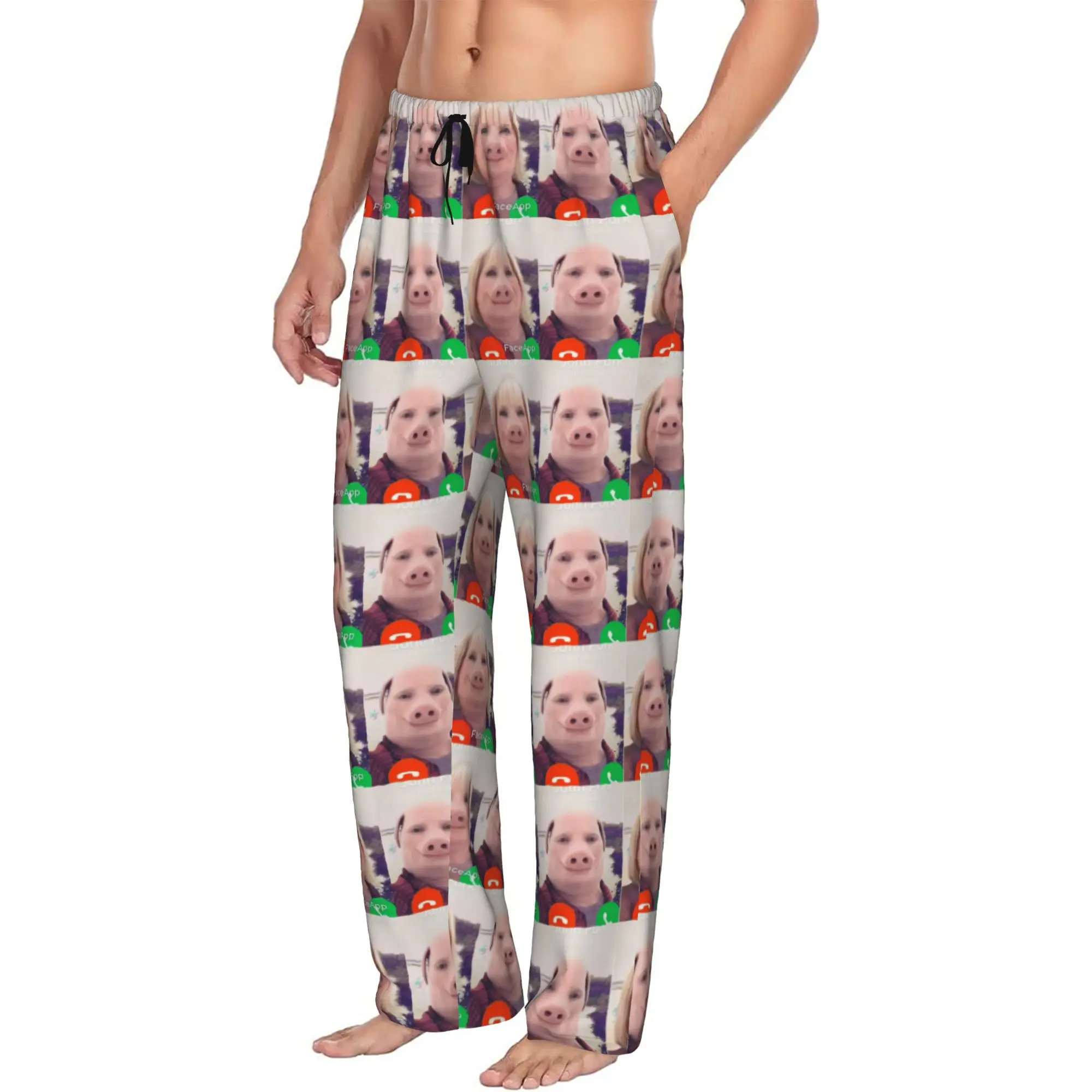 Custom John pork is calling Pajama Pants Men's Funny Pig Sleepwear Lounge Sleep Bottoms Stretch with Pockets