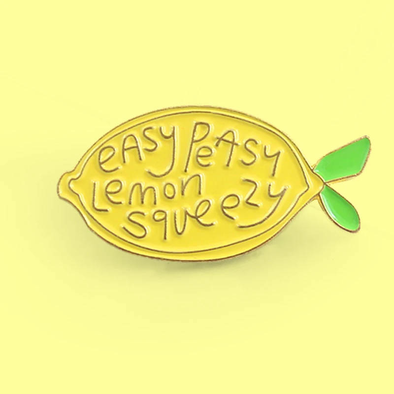 

New Cute Yellow Lemon Fruit Brooch ‘Easy Peasy Lemon Squeezy’ Yellow Lemon Bright Enamel Pins badge backpack lapel Brooches