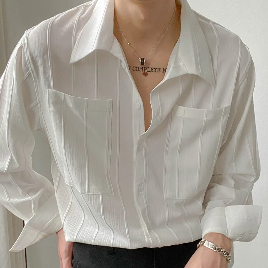 Men's White Black Shirts 2025 Spring Autumn New Long Sleeve Shirt Solid Color Casual office suit shirts Top