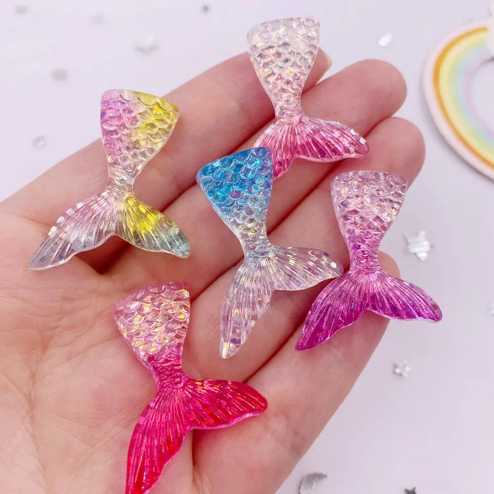 10PCS Resin Glitter 3D Fish Tail Flatback Rhinestone Figurine Appliques  DIY Mermaid\'s  Tail Scrapbook Craft DIY Bow Decor OL772