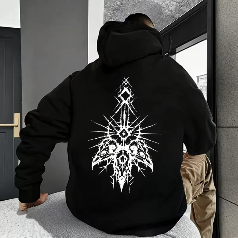 

Man Streetwear Hooded Sweatshirt Gothic Demonic Theme Print Top 2025 New Autumn Winter Male Fashion Casual Jacket with 666 Cross