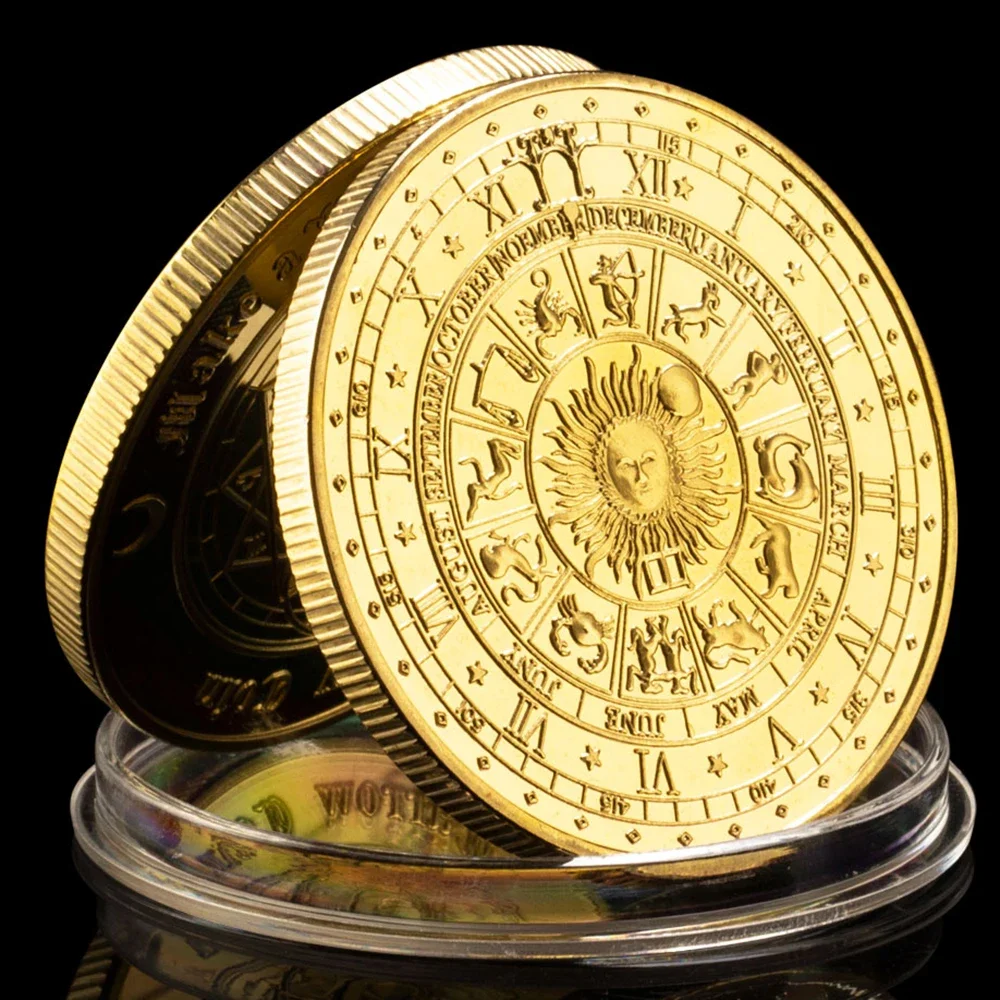 Golted Plated Tarot Wish Lucky Coins The Twelve Constellations on The Ecliptic Plane Horoscope Commemorative Collectible Coin