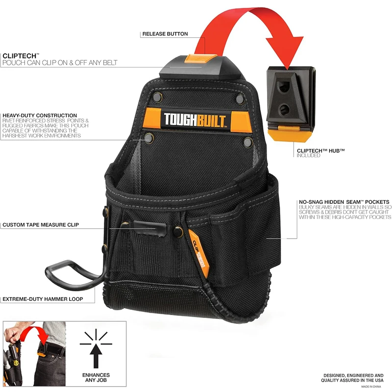 TOUGHBUILT TB-CT-24 Project Pouch Hammer Loop High-capacity 6-Layer Construction Durable Open Large Pocket ToolBag