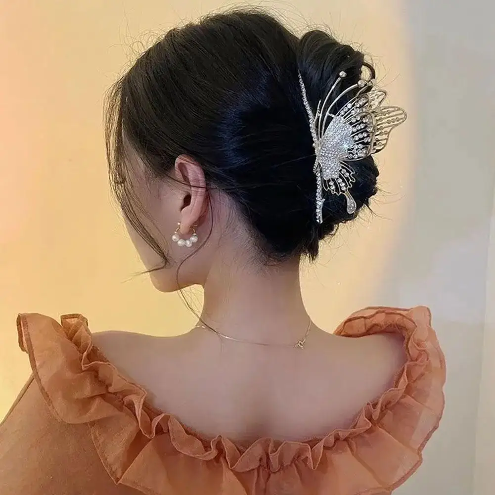 Clip de tiburón con Cabeza trasera de diamantes de imitación de Corea, accesorios de tocado de pelo grande de alta gama, Clip de agarre de temperamento, moda W9O0, nuevo