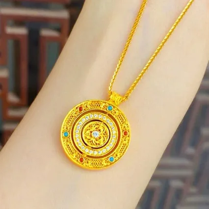 

Women's 18K Gold Necklace Rotating Colorful Silk Compass Pendant AU750 Chain Free Shipping Comes with Certificate