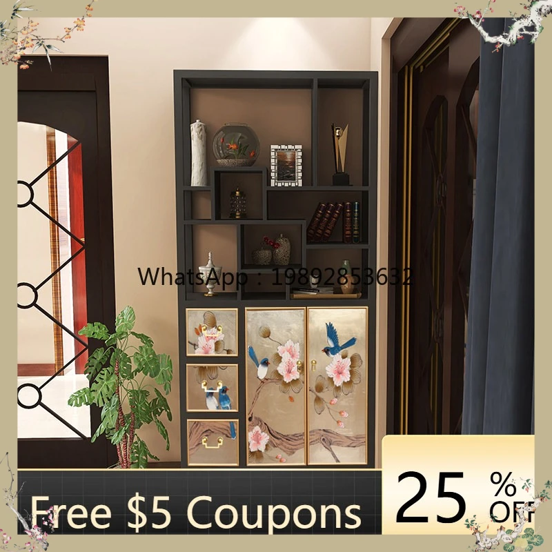 Custom Solid Wood Floor Shelf Narrow Thin Living Room Partition Bedroom New Chinese Style Bookshelf Storage Curio Shelf