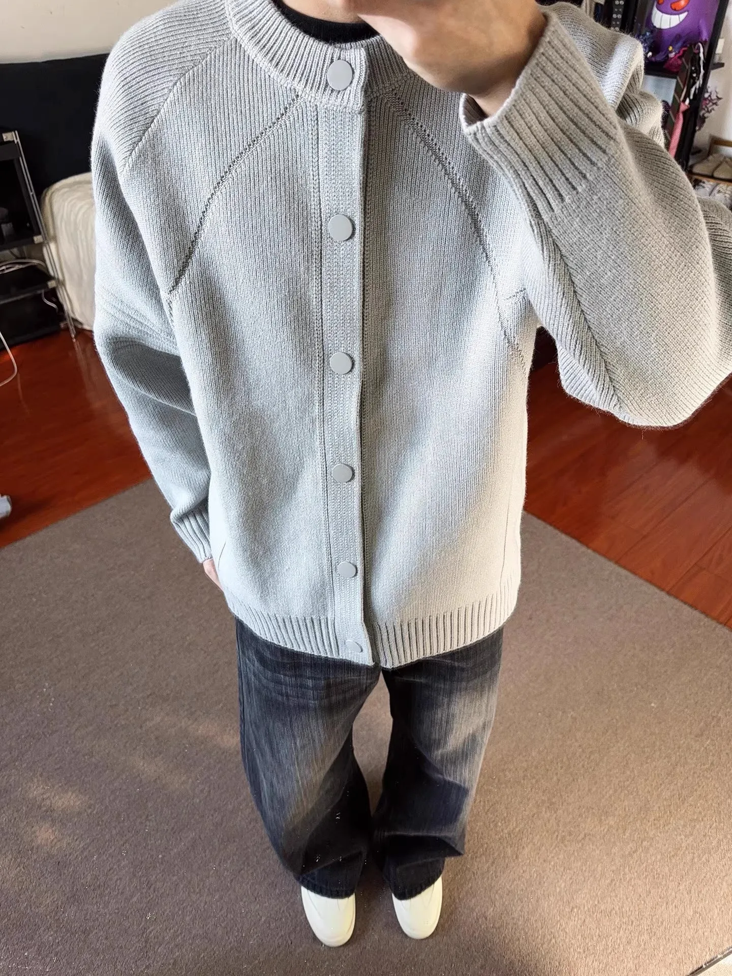 

Ay Structure Открытый кардиган-свитер Мужской осенне-зимний ленивый трикотажный дэт с американским бейсбольным воротником