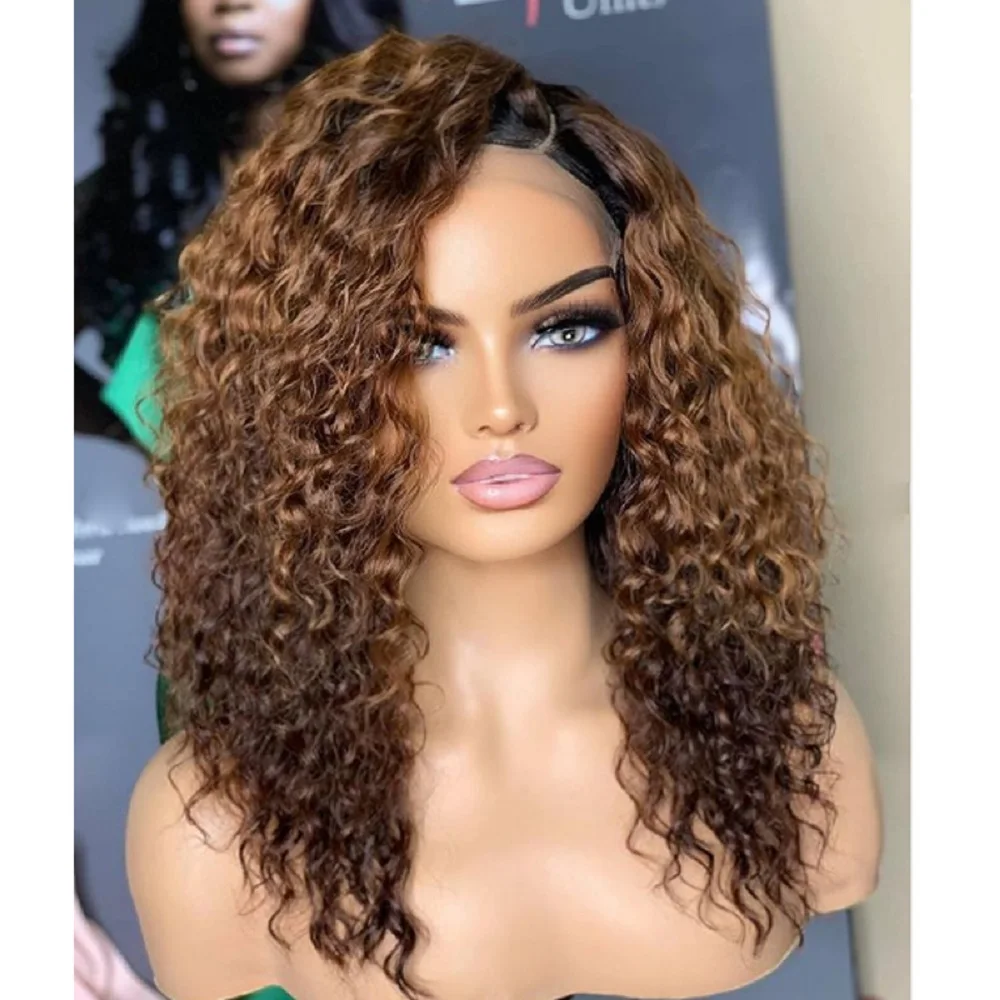 26 inch Long Ombre Blonde Kinky Curly 180Density Soft Lace Front Wig For Women BabyHair Glueless Preplucked Heat Resistant Daily