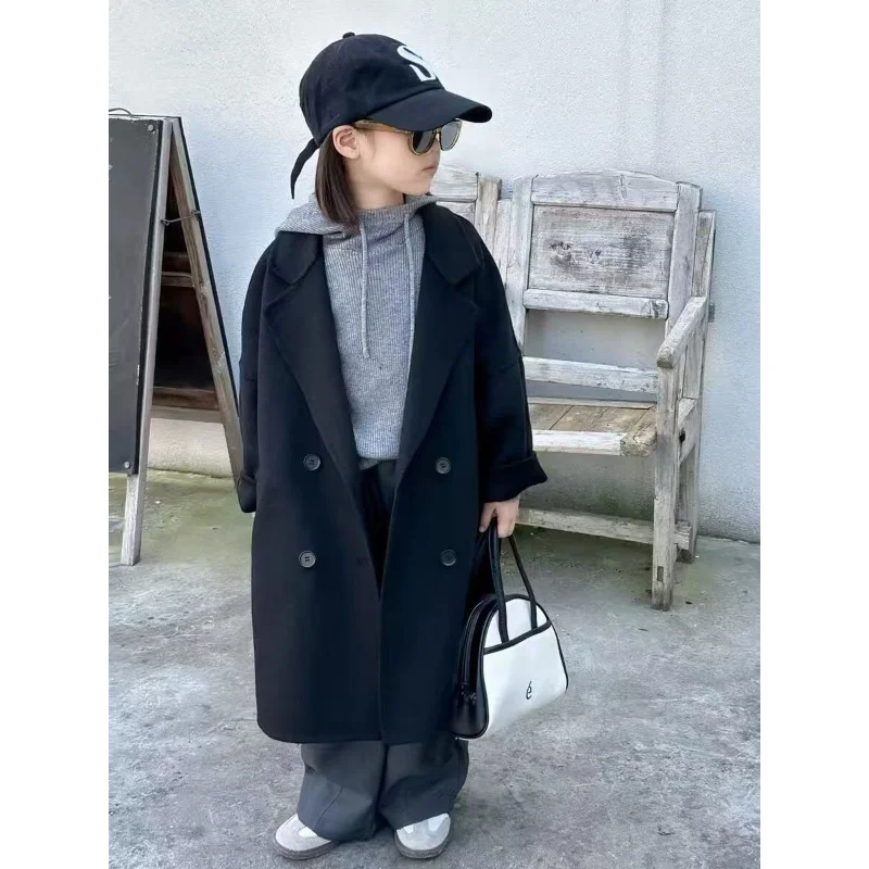 

2-10 Year New Children's Double Sided Cashmere Coat Autumn/Winter Girls' Woolen Medium To Long Jacket 90-150cm