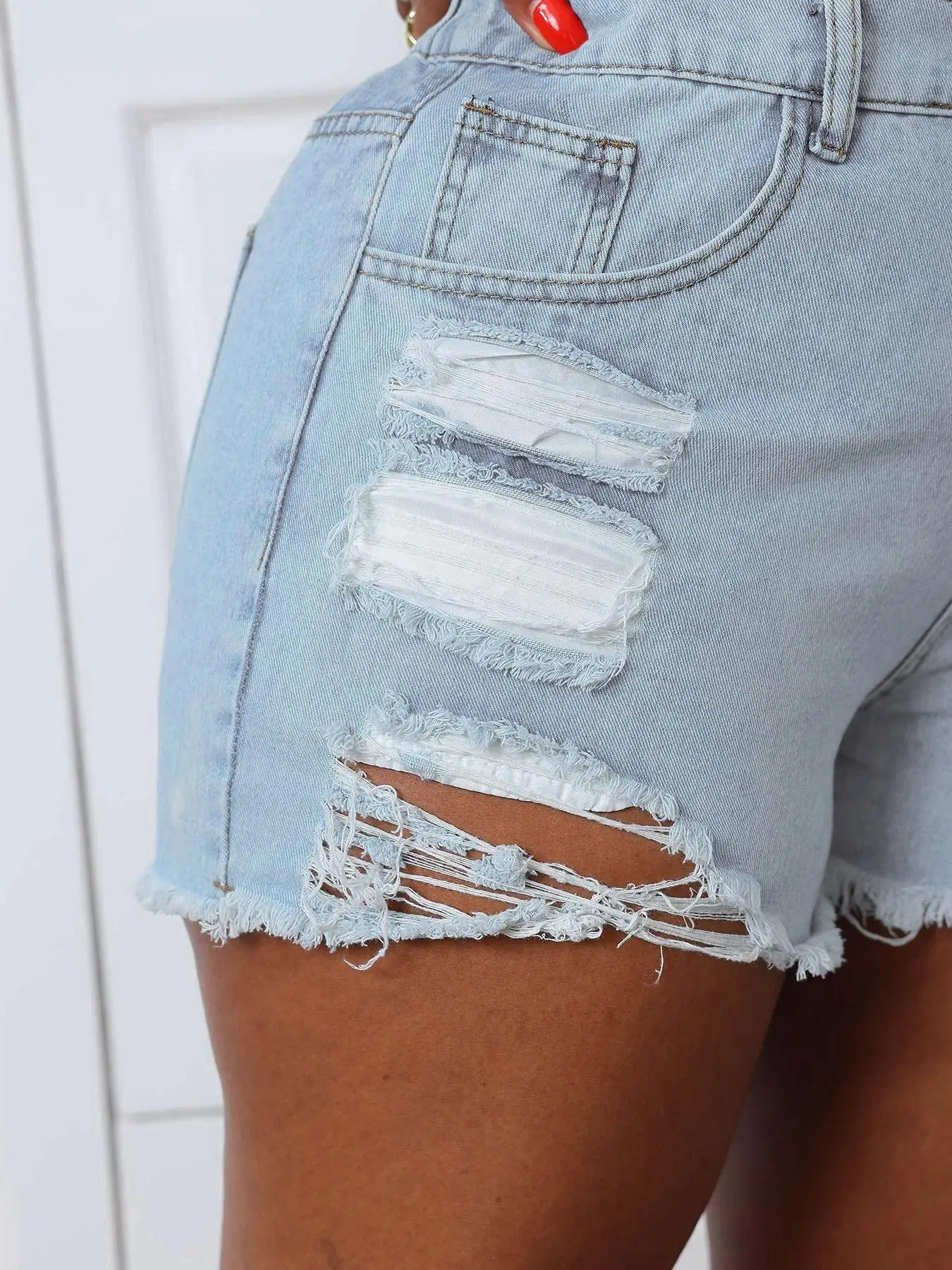 【Plus Size】 Szorty jeansowe, codzienne modne krótkie jeansy z przetarciami do codziennego noszenia na świeżym powietrzu, odzież damska plus size na lato