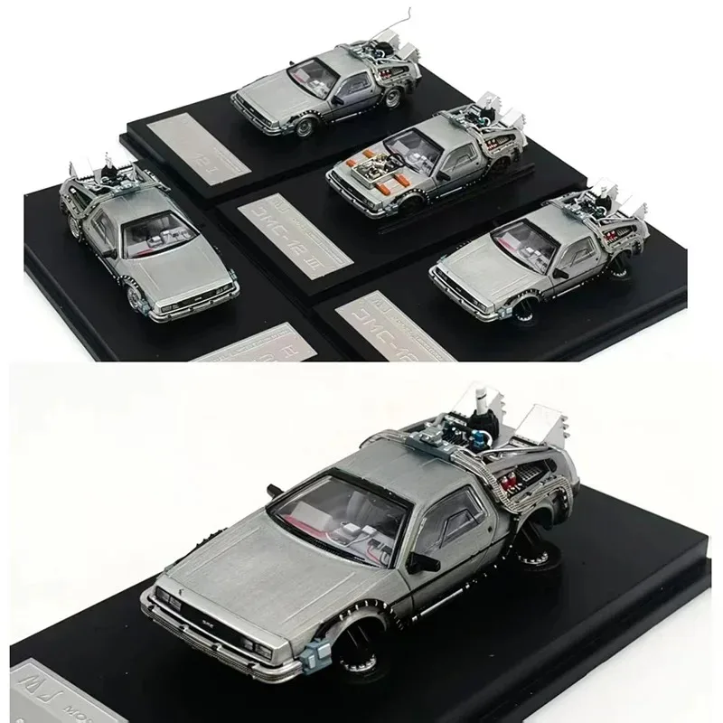 MJ 1:64 Scale Back To The Future Time Machine DMC-12 DeLorean Alloy Car Model Collection Decorated Holiday Toy Souvenir Gift