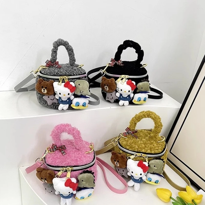 Kawaii Sanrio Character Periphera Mini Bag Plush Bucket Messenger Handbag Cartoon Cute Portable Shopping Bag Girlfriend Gift