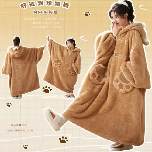 WASART 겨울 소프트 셰르파 담요, 소매 포켓 후드 웨어러블 담요, 울트라 플러시 야외 따뜻한 플란넬 후드 담요 