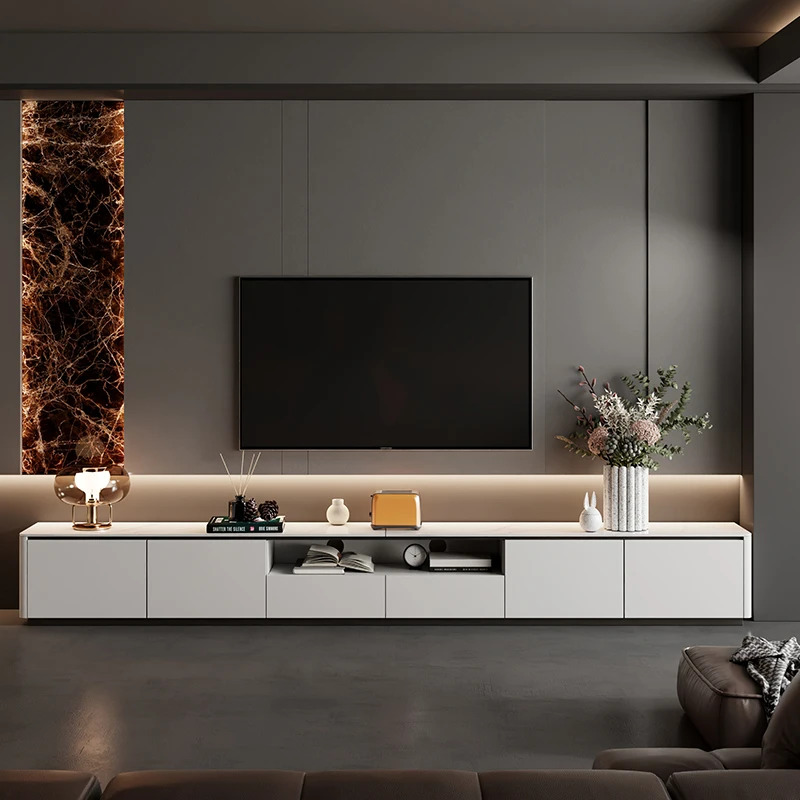 

LMM curved floor TV cabinet living room solid wood rock slab household coffee table