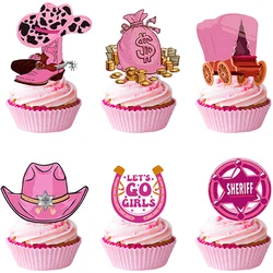 Pink Western Cowgirl Cupcake Toppers Cowboy Theme Party Supplies Favors Baby Shower Horse Farm Birthday Party Decorations