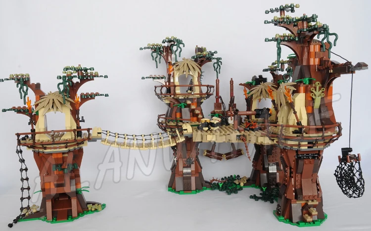 1990pcs Star Plan Ewok Schoole Treetop Home Tree-trunk Hideout Elevating Throne 05047 Building Blocks Toy Compatible With Mod