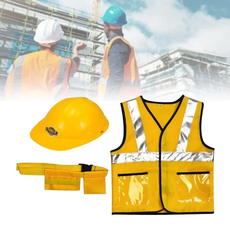 Construction Worker Costumes ,Toddler Dress Up Clothes,  Builder Career Outfit,Pretend Role Play Toy Set view 5