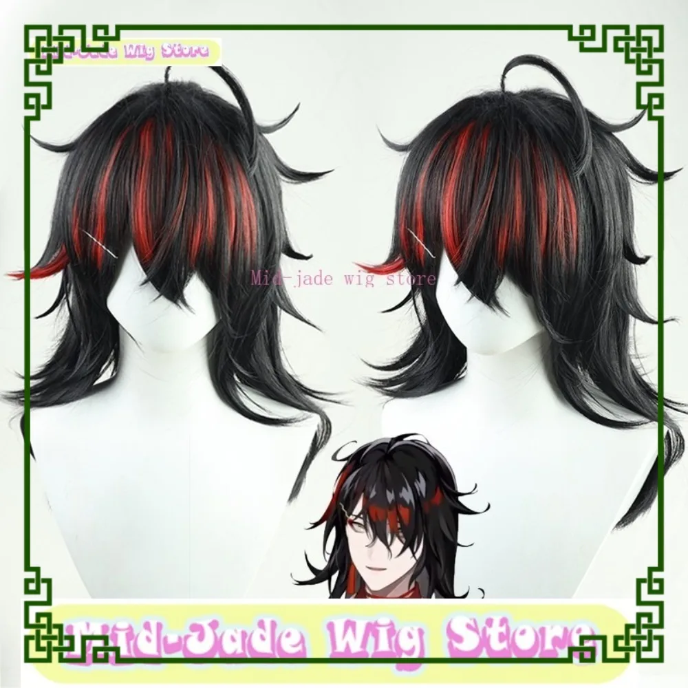 Peluca de jade medio Nigi Sangi EN Vox Akuma, peluca de Cosplay, juego de Anime, Cosplay negro, antirizado, accesorio de disfraz de Halloween, pelo sintético