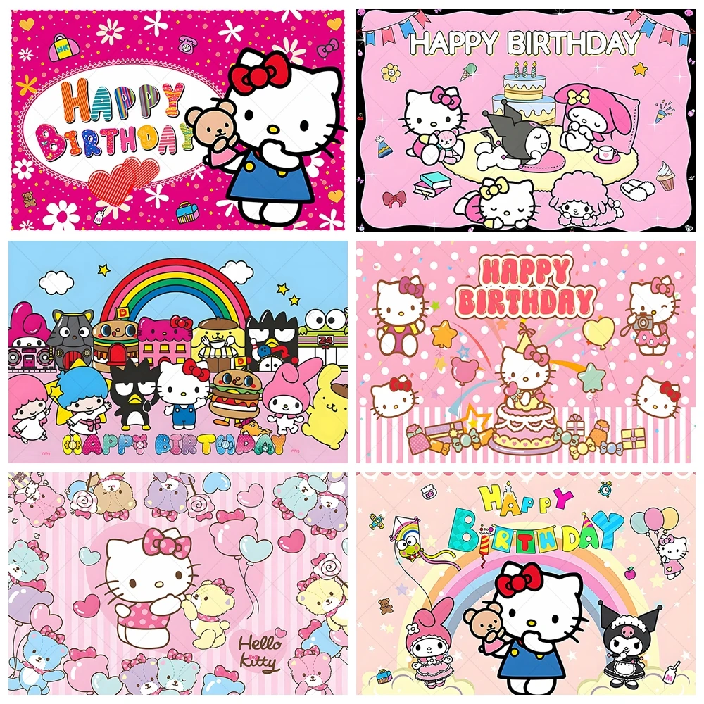 

Custom Hello Kitty Backdrop Girl Baby Shower First Birthday Party Banner Background Decoration Photography Photo Studio Banner