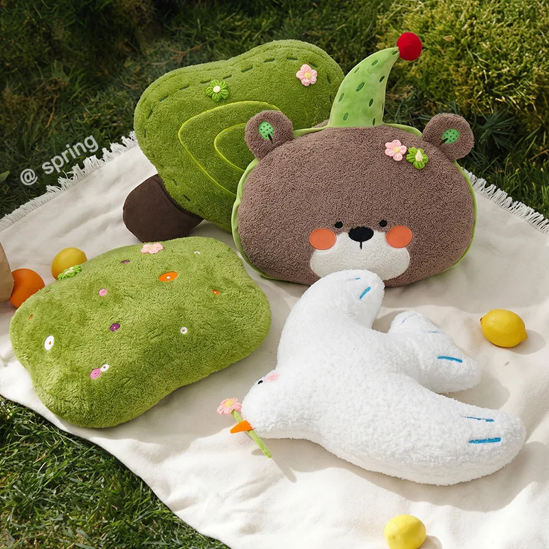 Stuffed Spring Cushion Plush Dove of Peace Plush Toy Green Tree & Glass Cushion Birthday Hat Brown Colour Bear Pillow Home Decor