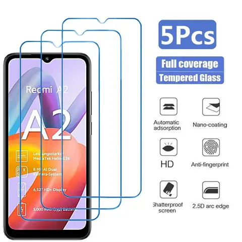 5Pcs HD Tempered Glass For Xiaomi Redmi A1 A2 A3 A4 A5 5G Screen Protector
