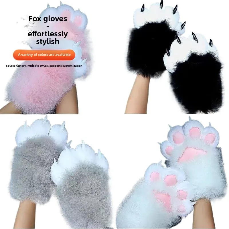 ぬいぐるみ爪パッド手袋コスプレ小道具かわいい猫漫画獣の爪指なしソフトクリックネイル大人アニメ和風-h