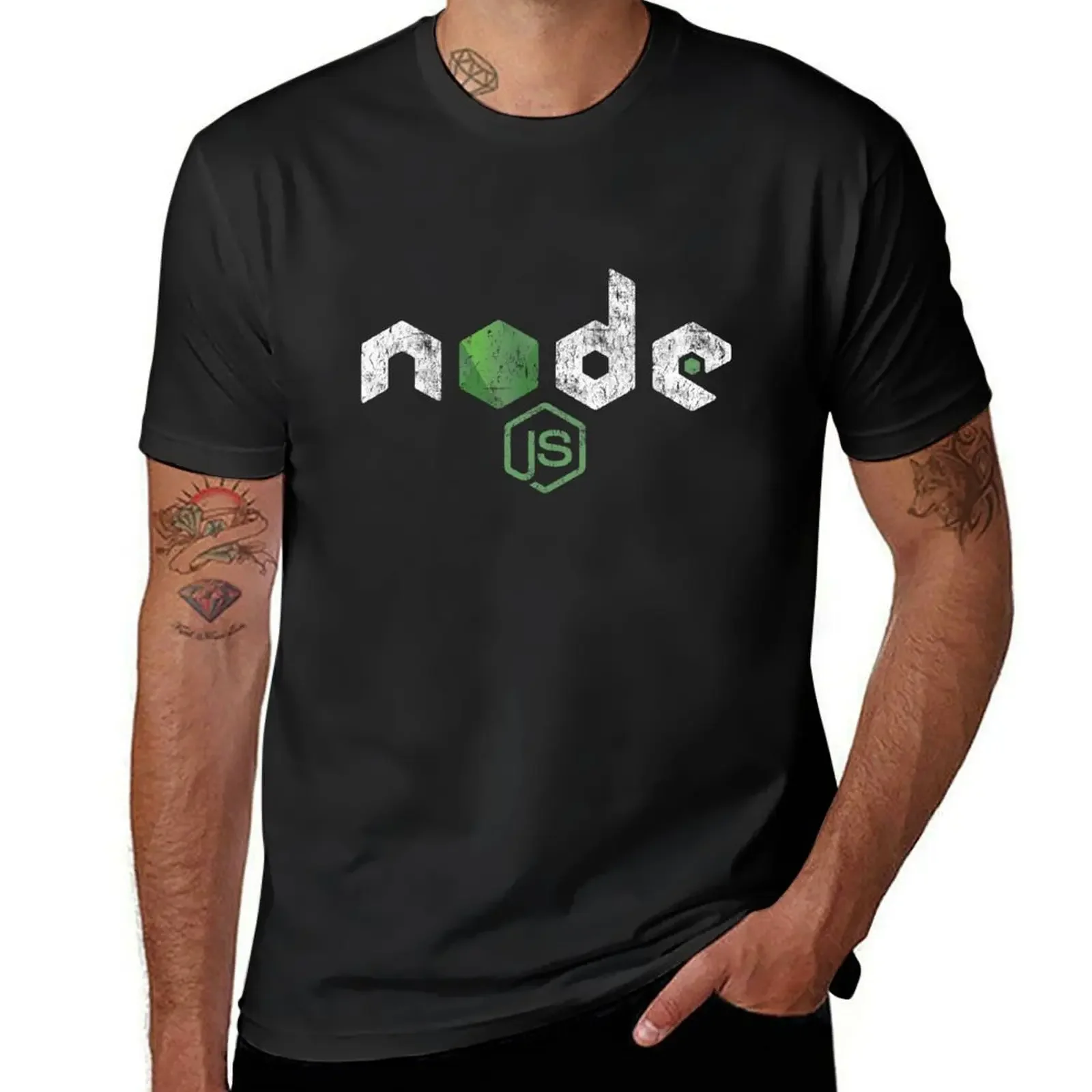 Vintage Distressed NodeJS JavaScript Programmer T-Shirt plus size tops quick-drying designer shirts designer t shirt men