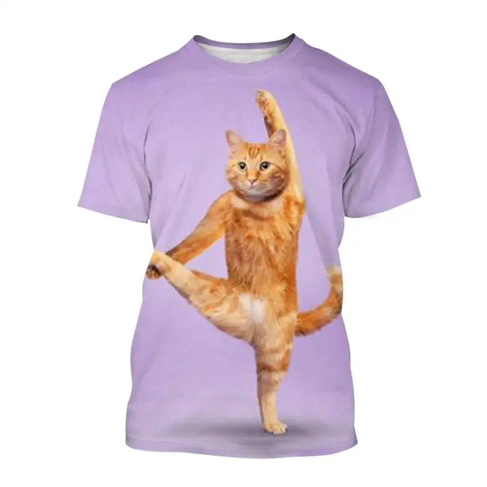 New Men's And Women's Children's Casual T-shirt Funny 3d Cute Animal Print Summer Trend O-neck Thin Top With Cat Pattern