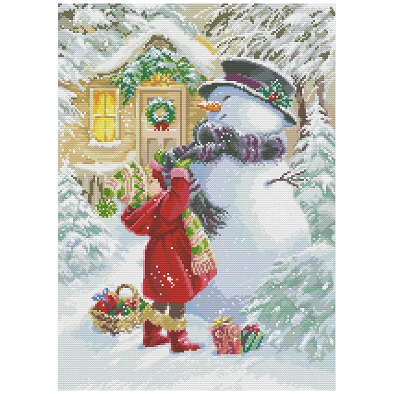 

The Child and Snowmen Patterns Counted Cross Stitch DIY 11CT 14CT 16CT 18CT Cross Stitch Kits Embroidery Needlework Set Crafts