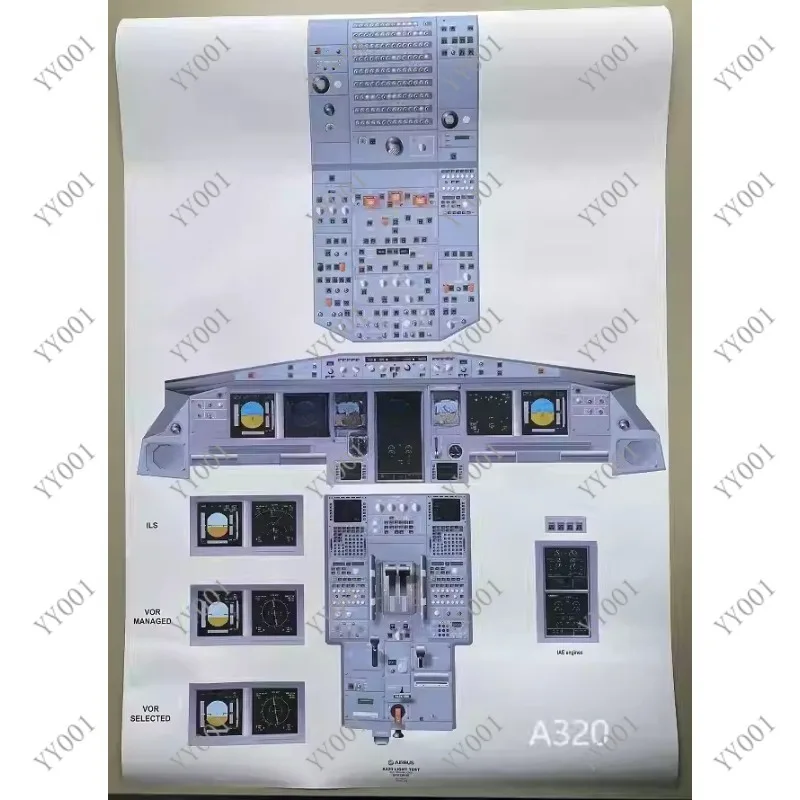 A320 Simulator Cockpit Map Training Wall Chart 91×63.6CM for Flight Training