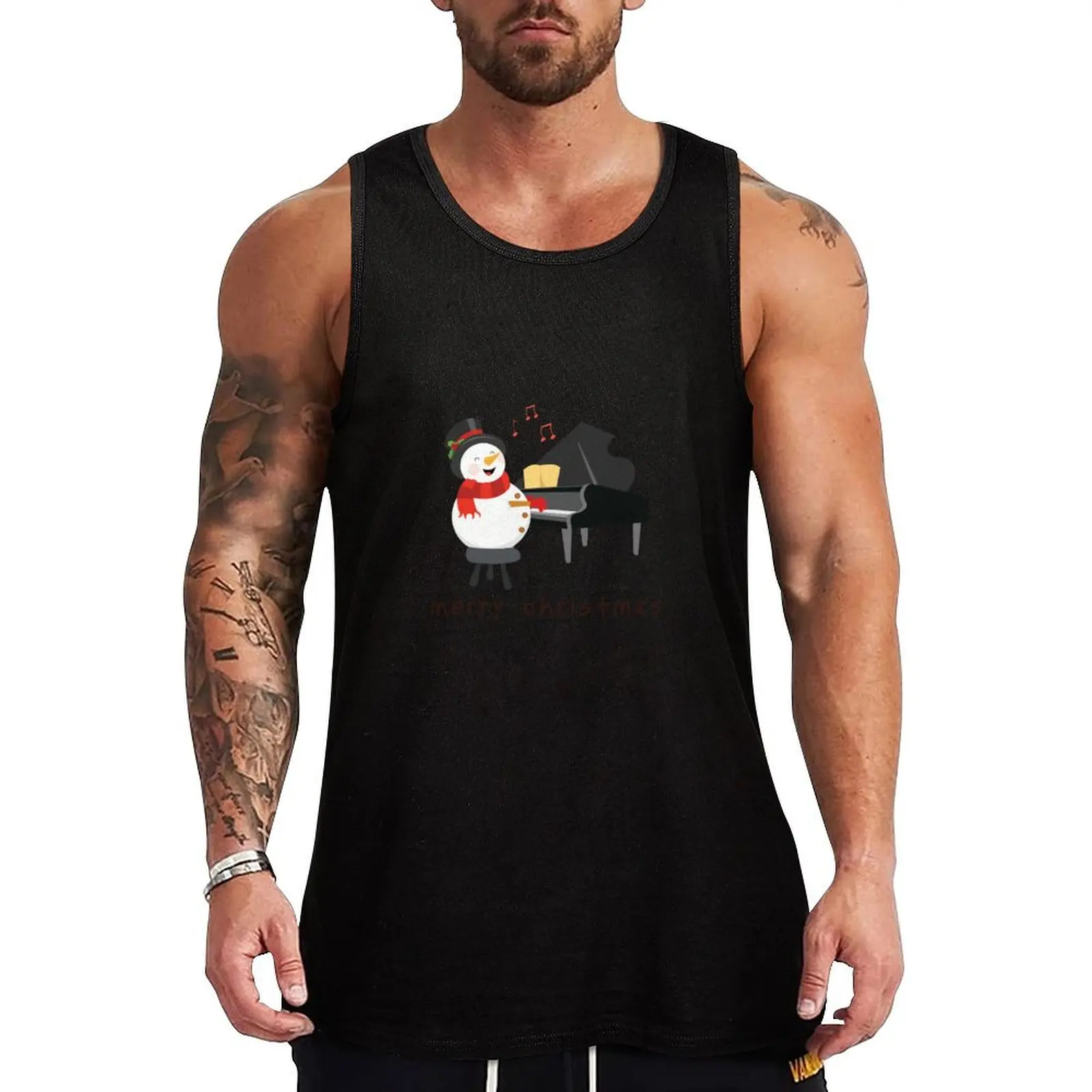Piano Playing Snowman Music Christmas Gift Tank Top Fitness Tank Top Lightweight Breathable Gym Shirt