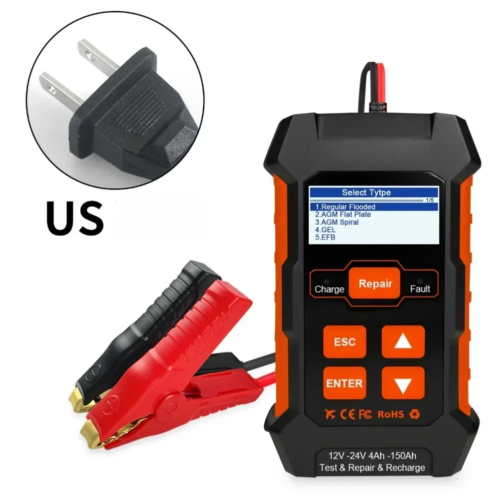 KW520 12V-24V 10A Car Battery Diagnostic Charger 3 in 1 Tester with Pulse Repair for Restoring Battery Capacity and Health