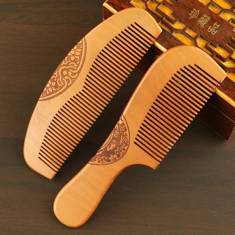 1 PC Natural Peach Wood Handcrafted Fine Tooth Comb Anti-Static Head Massage Classic Comb Hair Styling Hair Care Tool