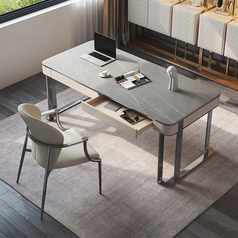 

Light Luxury Modern Office Desk Writing Italian Minimalist Office Desk Rock Plate Computer Simple Home Furniture Bureau XYOD