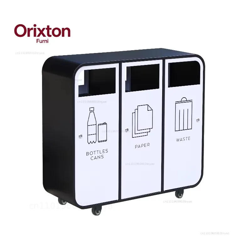 Customized Metal Mobile 3 Compartments Trash Bin Waste and Recycled Trash Can Commercial Large Garbage Bin for Public Area