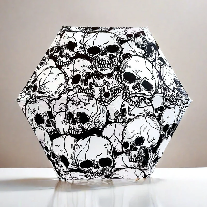 Horror Skull Mini Folding Umbrella Ultra-Light Portable Compact UV Protection Pocket Small Sunshade Travel Necessities Gifts