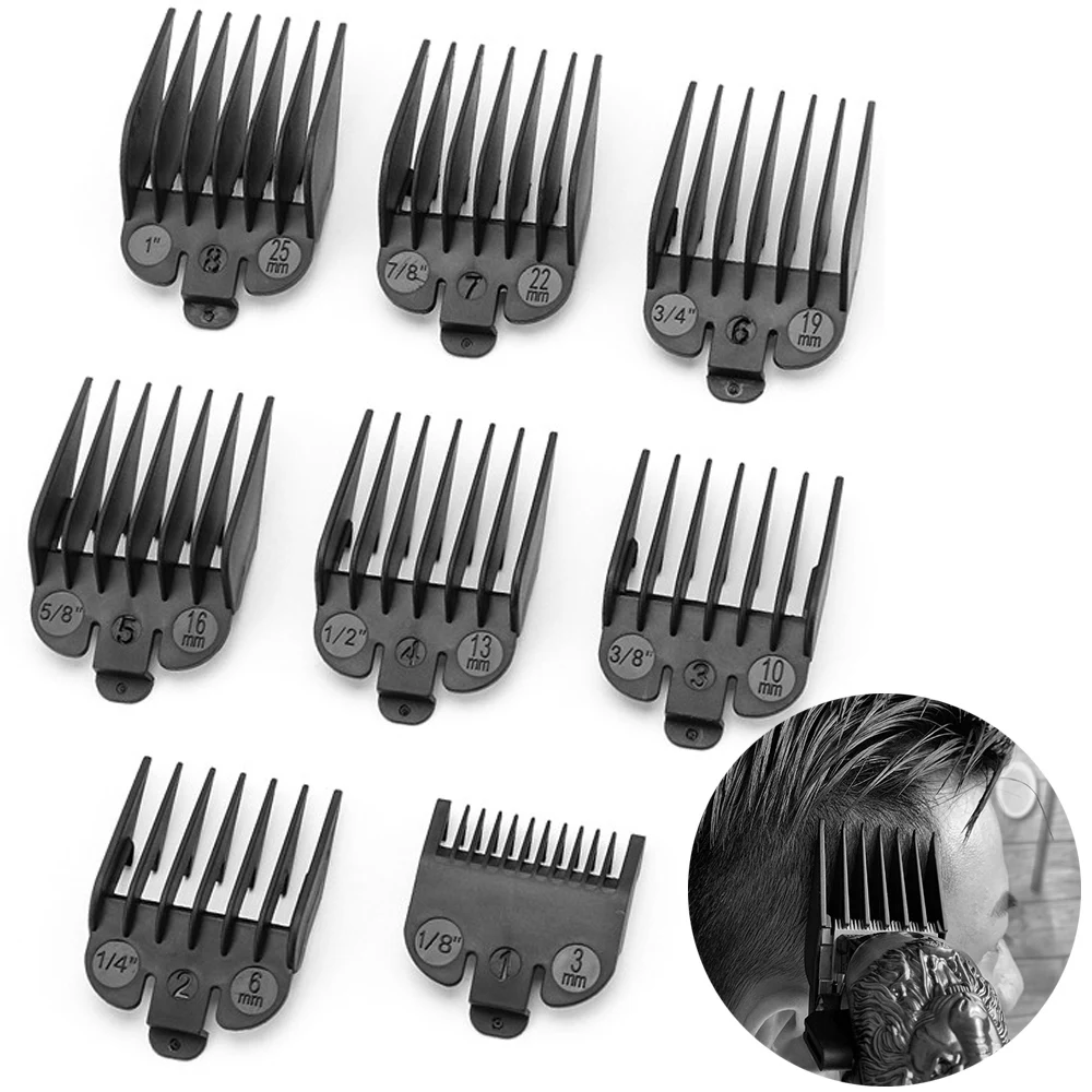 8pcs 3-25mm Professional Hair Clipper Limit Combs Universal Guide Combs Men Fashion Barber Attachment Trimmer Hair Styling Tool