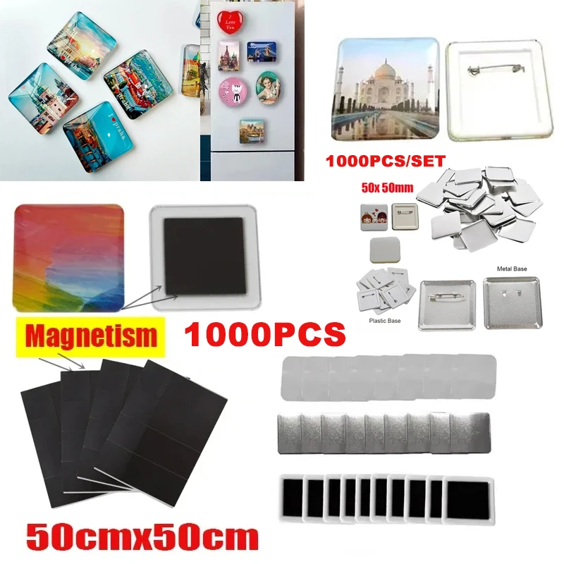 1000Pcs Square Plastic Sheet Badge 50x50mm Fridge Magnets/Badge Pins Consumables Badge Machine DIY Blank Materials Accessories